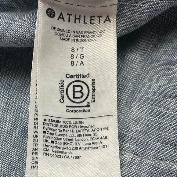 Athleta Pants Womens 8T Blue Linen Retreat Wide Leg Resort Beach Coastal Preppy - Picture 8 of 14